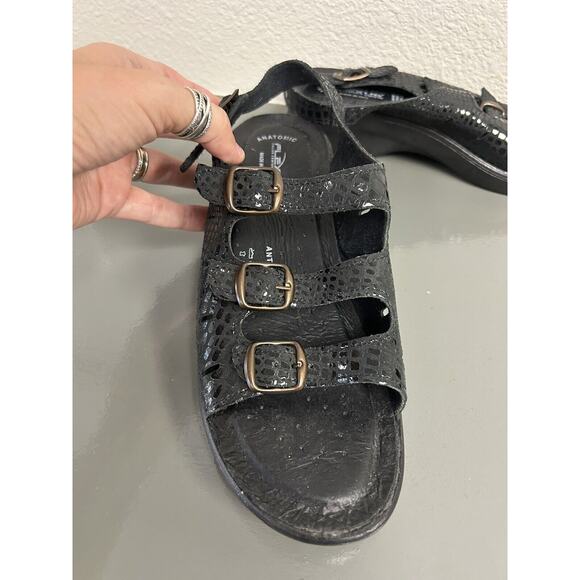 Flexus by Spring Step Black Leather Three buckle Wedge Slingback Sandal 9.5 / 40 - Picture 1 of 8